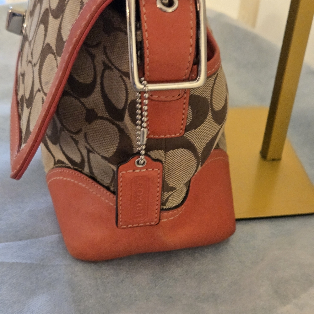 Coach Tan with Red Leather Trim, Y2K, Adjustable Strap Purse - Picture 5 of 17